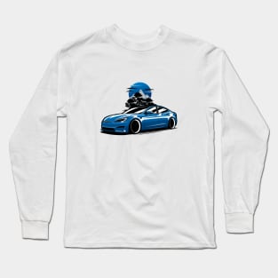 Blue Model S Plaid Long Sleeve T-Shirt